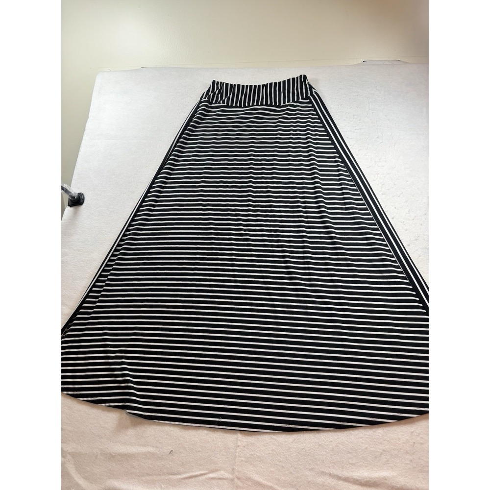 Robert Louis Women's Small Stretch Maxi Skirt Black/White Striped - Picture 2 of 5